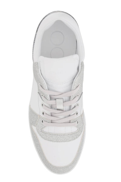 Jimmy choo 'florent' glittered sneakers with lettering logo FLORENT F QYA X SILVER WHITE