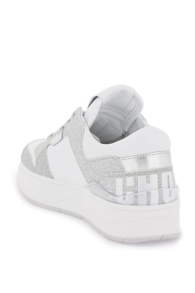 Jimmy choo 'florent' glittered sneakers with lettering logo FLORENT F QYA X SILVER WHITE