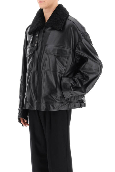 Dolce & gabbana leather-and-fur biker jacket G9APUL HULTK NERO
