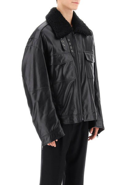 Dolce & gabbana leather-and-fur biker jacket G9APUL HULTK NERO
