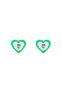 Saf safu “綠色霓虹心形”夾式耳環 綠色 霓虹心形耳環 綠色