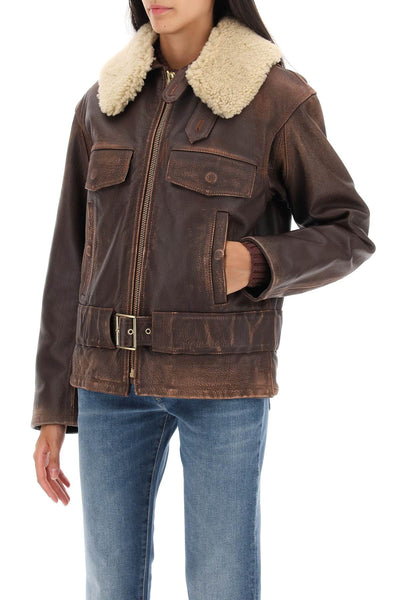 Golden goose 'ilaria' calf-leather biker jacket GWP01464 P001193 SASSAFRAS