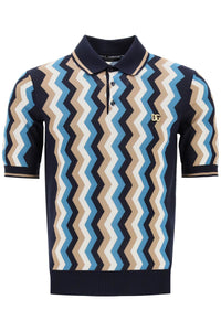 Dolce & gabbana silk polo shirt with zigzag in GXZ02T JBSH1 BLU SABBIA PETROL BI