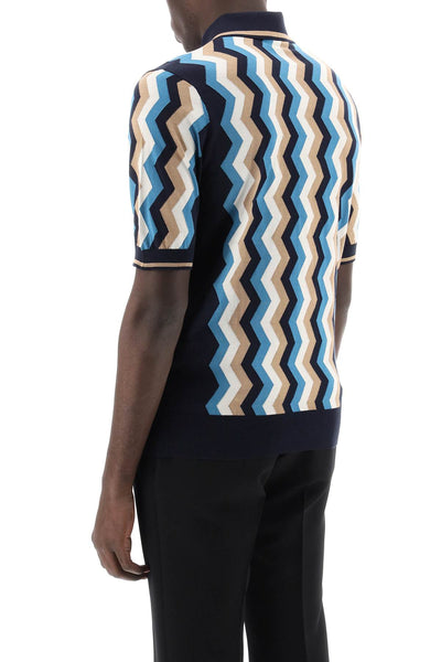 Dolce & gabbana silk polo shirt with zigzag in GXZ02T JBSH1 BLU SABBIA PETROL BI