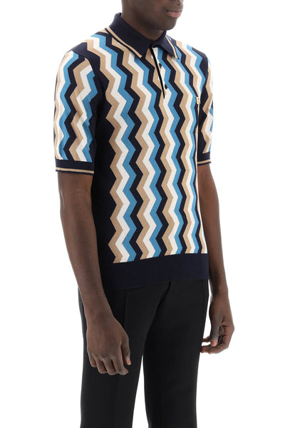 Dolce & gabbana silk polo shirt with zigzag in GXZ02T JBSH1 BLU SABBIA PETROL BI