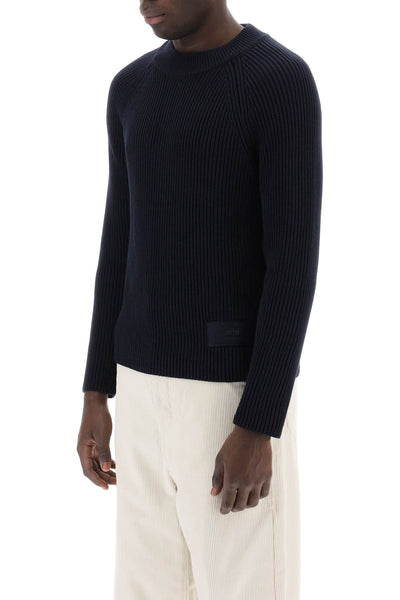 Ami paris cotton and wool crew-neck sweater HKS024 KN0031 NIGHT BLUE