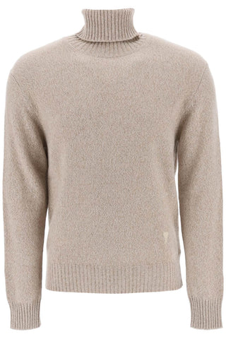 Ami paris melange-effect cashmere turtleneck sweater HKS427 005 CHAMPAGNE
