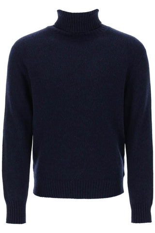 Ami paris melange-effect cashmere turtleneck sweater HKS427 005 NIGHT BLUE
