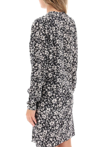 Isabel marant etoile eddy floral crepe blouse HT0221FA A3J33E BLACK WHITE