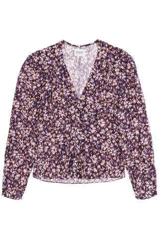 Isabel Marant etoile 渦流花卉縐紗襯衫 HT0221FA A3J33E 紫橙色