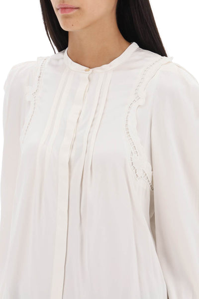 Isabel marant 'joanea' satin blouse with cutwork embroideries HT0251FA A3J12I ECRU