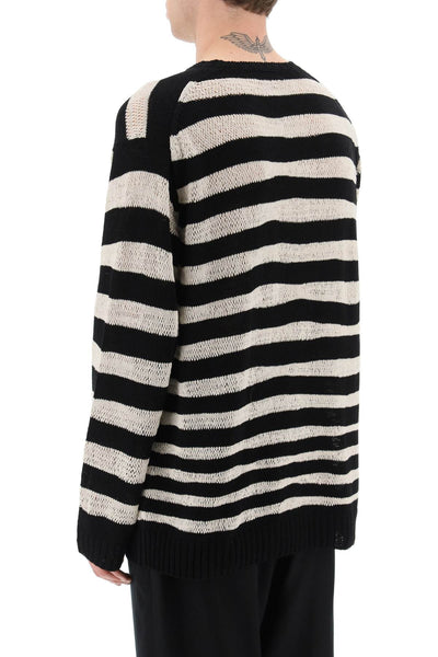 Yohji yamamoto striped pure cotton sweater HZ K01 090 OFF WHITE