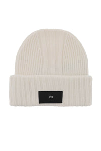 Y-3 beanie hat in ribbed wool with logo patch IL6964 TALC