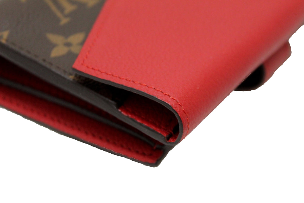 Authentic Louis Vuitton Classic Monogram and Red Calfskin Leather Pallas  Compact Wallet