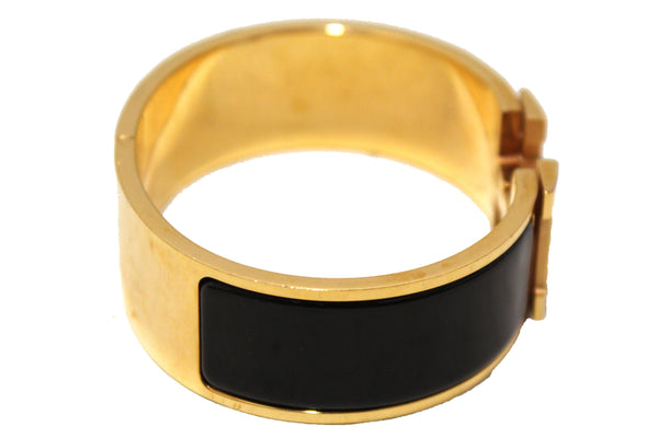 Hermes Black Enamel with Gold Plated Wide Clic Clac H GM Bangle