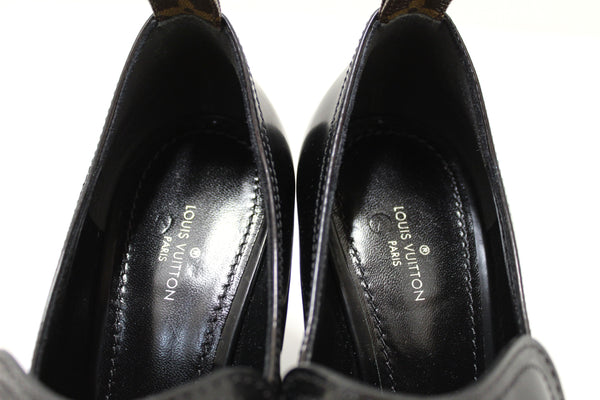 路易威登黑色 Swift 樂福鞋 Monogram 花粗跟高跟 10 公分 Size37
