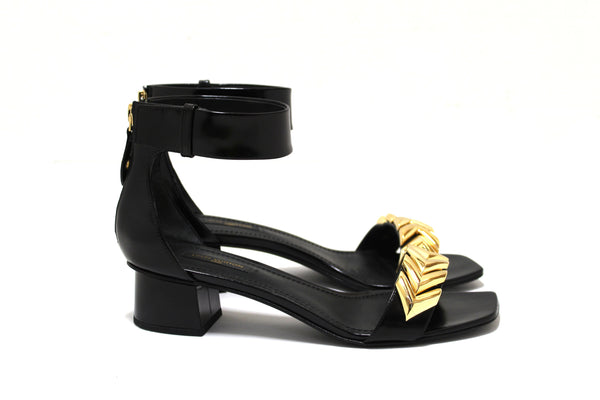 Louis Vuitton Black Calfskin Westbound Block Heel Sandal Shoes 4cm Size 37
