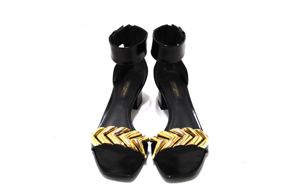 Louis Vuitton Black Calfskin Westbound Block Heel Sandal Shoes 4cm Size 37