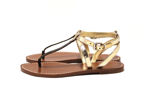 New Louis Vuitton Monogram Gold Carimbo Flat Sandals Shoes Size 37