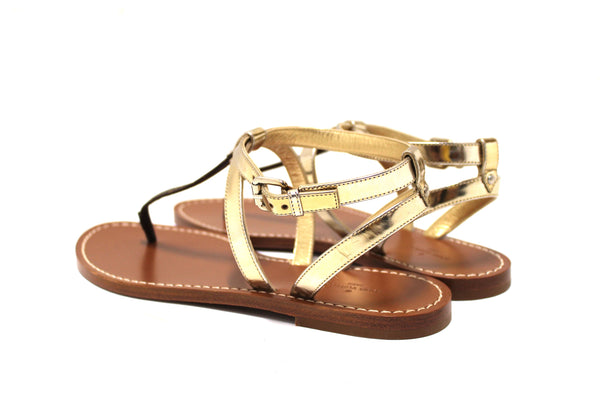 New Louis Vuitton Monogram Gold Carimbo Flat Sandals Shoes Size 37
