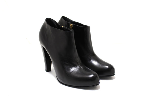Miu Miu Black Leather Ankle Heel Boots Size 38