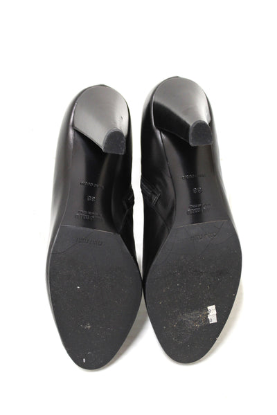 Miu Miu Black Leather Ankle Heel Boots Size 38