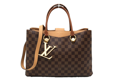 Louis Vuitton Damier Ebene Canvas with Brown Leather Riverside Bag