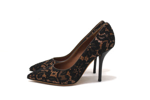 NEW  Givenchy Black Floral Lace Cover Brown Leather Pamela Pump Size 37.5