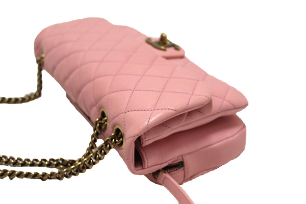Chanel Pink Calfskin Leather Zipped Back Pocket Calfskin Flap Bag