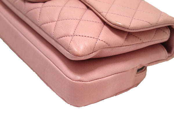 Chanel Pink Calfskin Leather Zipped Back Pocket Calfskin Flap Bag