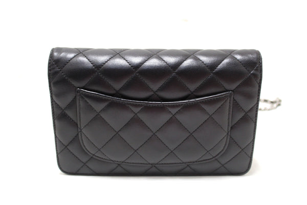 Chanel Black Quilted Lambskin Leather Wallet On Chain WOC Messenger Bag
