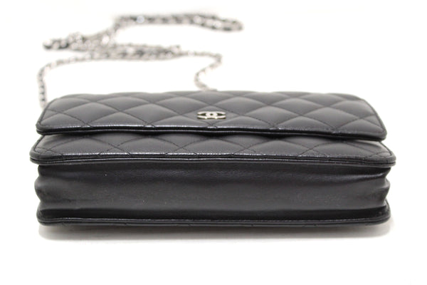 Chanel Black Quilted Lambskin Leather Wallet On Chain WOC Messenger Bag