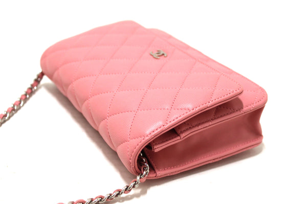 Chanel Pink Quilted Lambskin Leather Wallet On Chain WOC Messenger Bag
