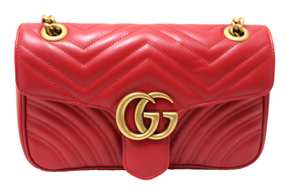 Gucci GG Red Marmont Small Matelassé Leather Shoulder Bag
