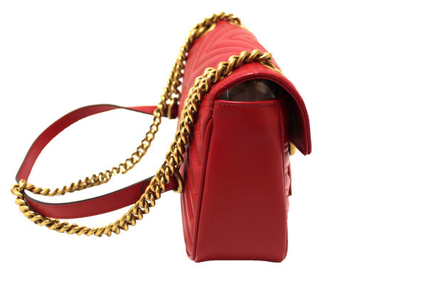 Gucci GG Red Marmont Small Matelassé Leather Shoulder Bag