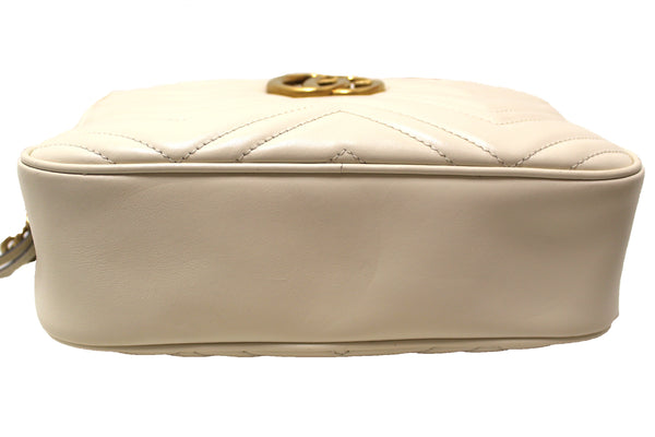 Gucci White Marmont Matelassé Chevron Leather Small Shoulder Bag