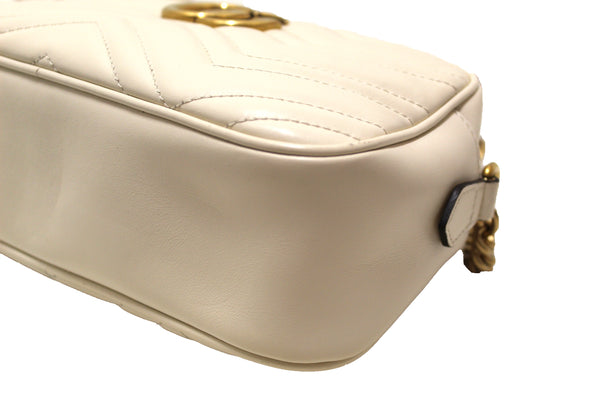 Gucci White Marmont Matelassé Chevron Leather Small Shoulder Bag