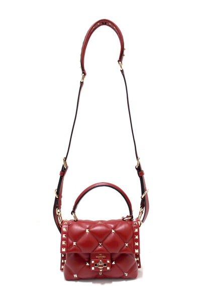 NEW Valentino Garavani Red Quilted Leather Mini Candystud Top Handle Bag