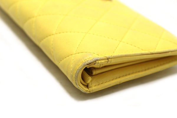 Chanel Yellow Quilted Lambskin Leather Wallet