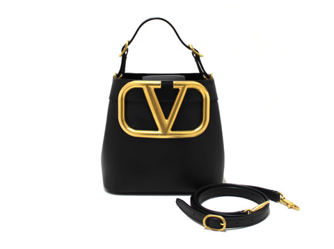 Valentino 黑色皮革 Supervee 手提包