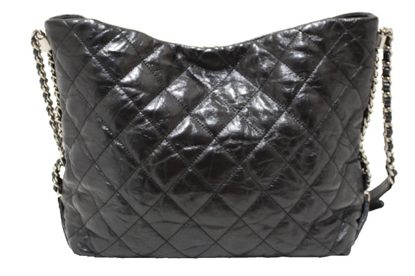 Chanel Grey Metallic Lambskin Quilted Leather Hobo Shoulder Bag