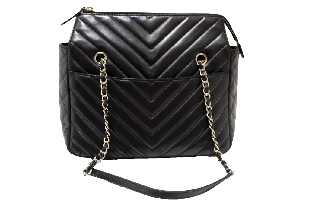 Chanel Black Chevron Quilted Iridescent Leather Surpique Small