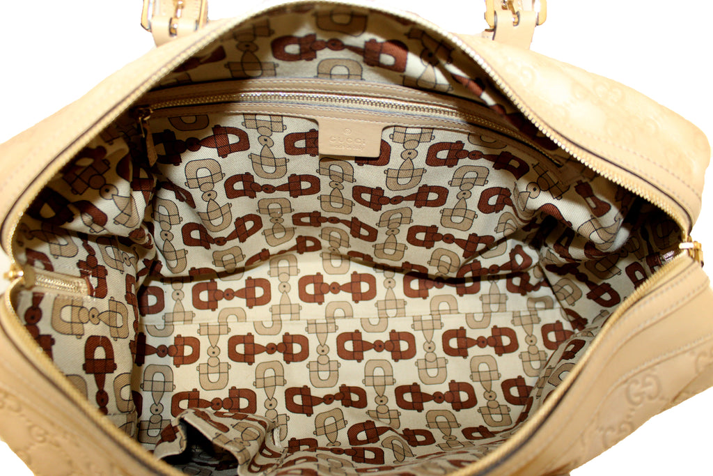 Medium Boston Bag in Monogram Leather Beige