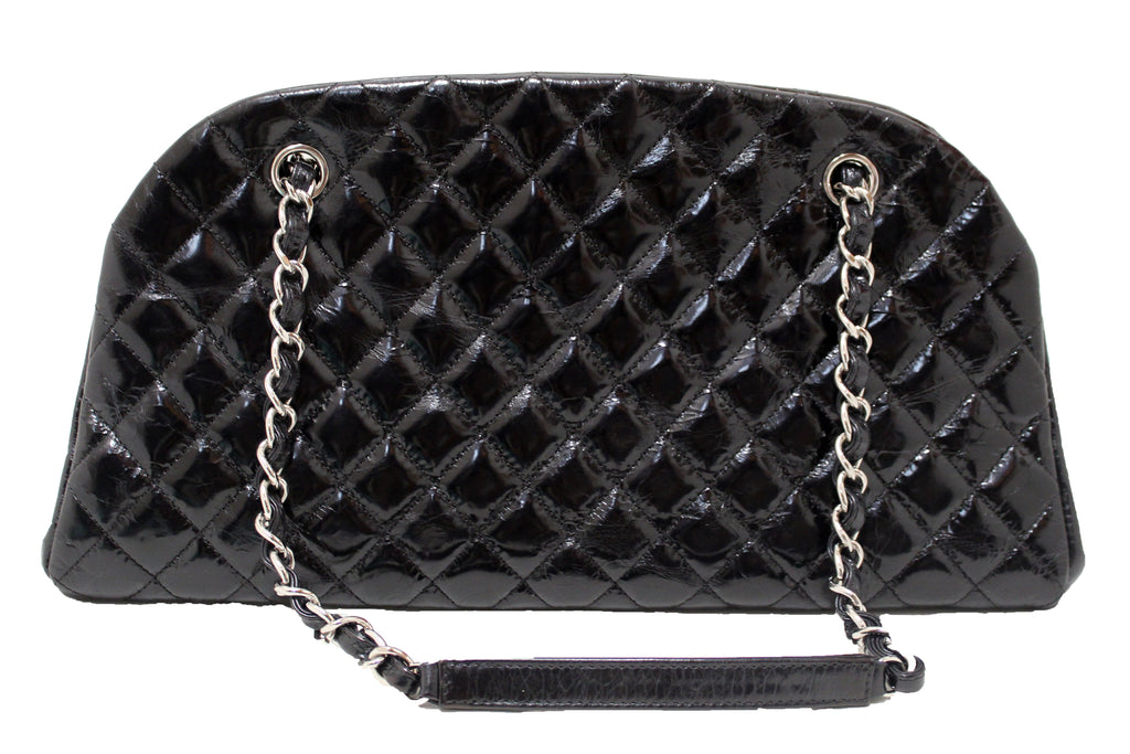 Authentic Chanel Black Patent Quilted Medium Just Mademoiselle Bowling Bag  – Italy Station