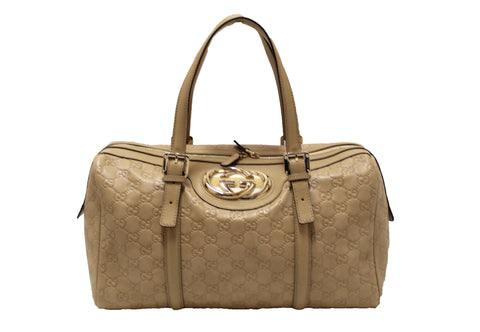 NEW Gucci Beige Guccissima Leather Medium Britt Boston Bag