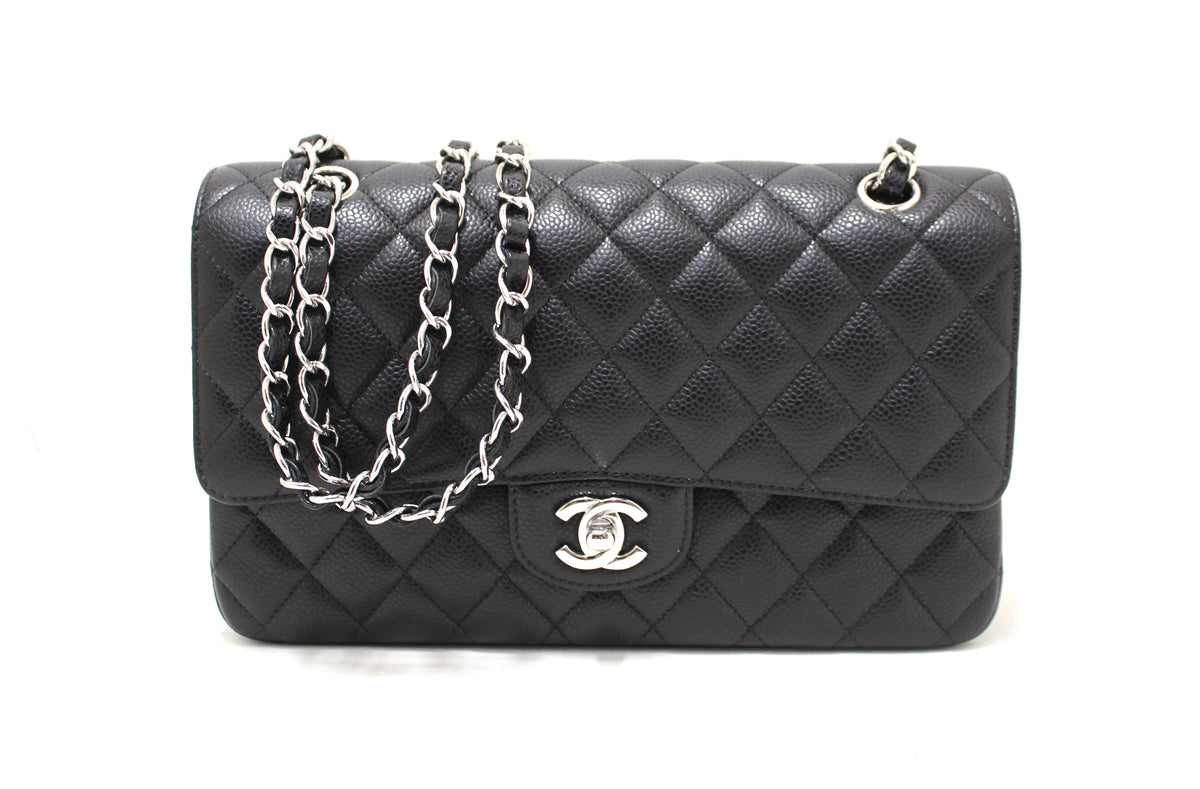 Chanel Classic Black Quilted Caviar Leather Classic Medium Double Flap Bag