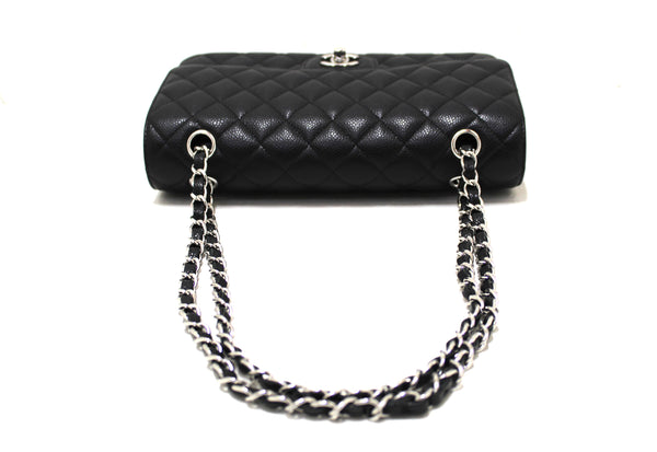Chanel Classic Black Quilted Caviar Leather Classic Medium Double Flap Bag