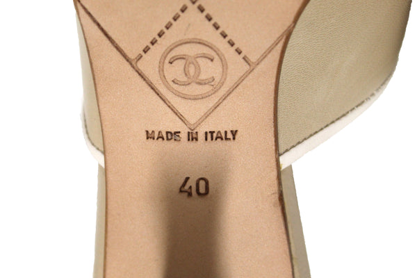 NEW Chanel Chanel Beige Leather Turnlock CC Logo Mule Strap Slide Heel Sandal 40