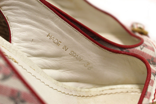 Louis Vuitton Red Mini Lin Croisette Anemone Wedges Sandals Size 36