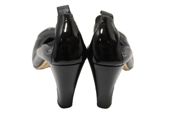 Chanel Black Leather Elastic Cap-Toe CC Scrunch Ballet Pumps Size 40.5